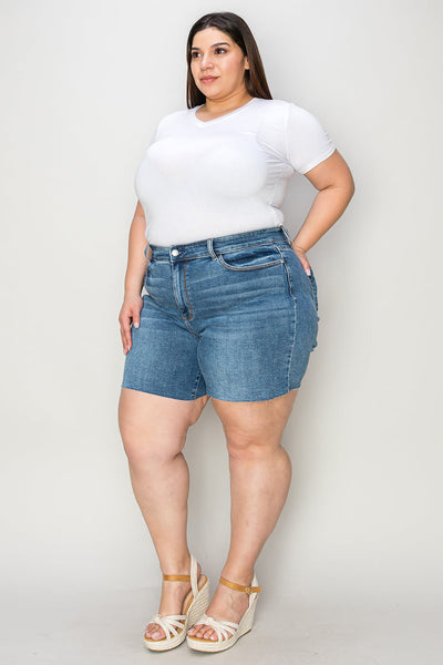 Blue Plus Size High Waist Slim Denim Shorts